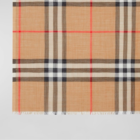 Burberry Giant Check Print Wool & Silk Scarf (Camel Check) - Picture 1 of 7